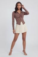 Rib Knit Striped Button-Front Shirt