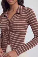 Rib Knit Striped Button-Front Shirt