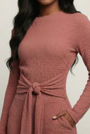Tie Front Textured Knit Blouse