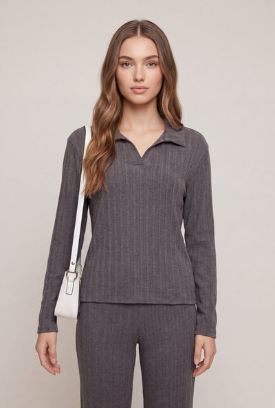 Josephine Rib Knit Polo Top