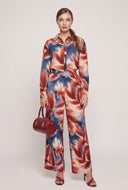 Leaf Print Wide Leg Pants