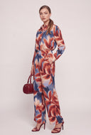 Leaf Print Wide Leg Pants