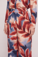 Leaf Print Wide Leg Pants