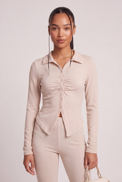 Demi Ruched Button Front Top