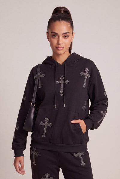 Glam Cross Drawstring Hoodie