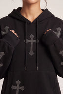 Glam Cross Drawstring Hoodie