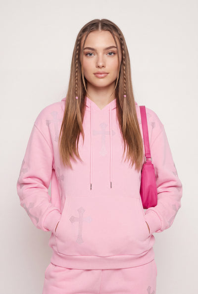 Glam Cross Drawstring Hoodie