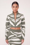 Zebra Mock Neck Crop Sweater