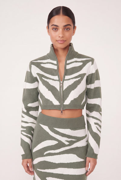 Zebra Mock Neck Crop Sweater