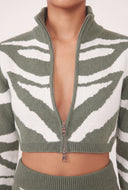 Zebra Mock Neck Crop Sweater