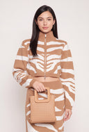 Zebra Mock Neck Crop Sweater