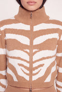 Zebra Mock Neck Crop Sweater