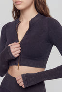 Ribbed Zip Up Cropped Track Jacket