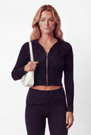 Esme Rib Knit Zip Crop Hooded Sweater