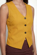 Button Front Crepe Knit Blazer Vest