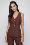 Slit Crepe V-Neck Blazer Vest