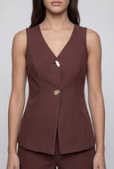 Slit Crepe V-Neck Blazer Vest