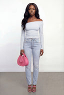 Gemma Rib Knit Ruched One Shoulder Top