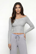 Rib Knit V Off the Shoulder Crop Top