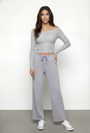 Rib Knit V Off the Shoulder Crop Top