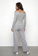 Rib Knit V Off the Shoulder Crop Top