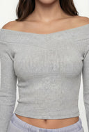 Rib Knit V Off the Shoulder Crop Top