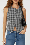 Lucille Plaid Fleece Button Front Vest