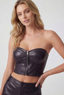 Jasmine Faux Leather Strapless Crop Bustier Top