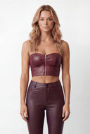 Jasmine Faux Leather Strapless Crop Bustier Top