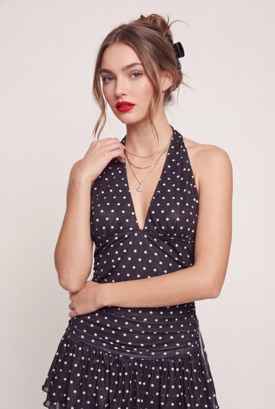 Polka Dot Ruched Halter Top