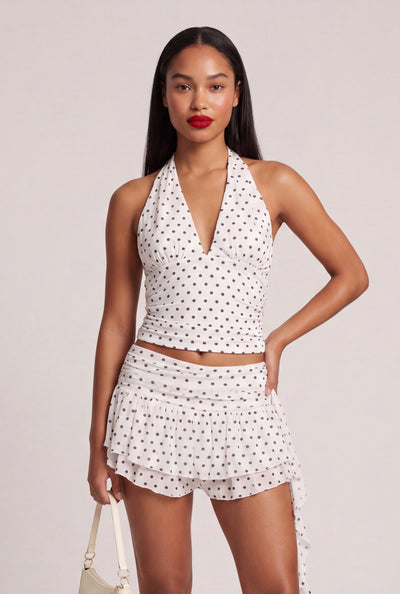 Polka Dot Ruched Halter Top