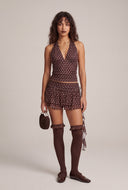 Polka Dot Ruched Halter Top