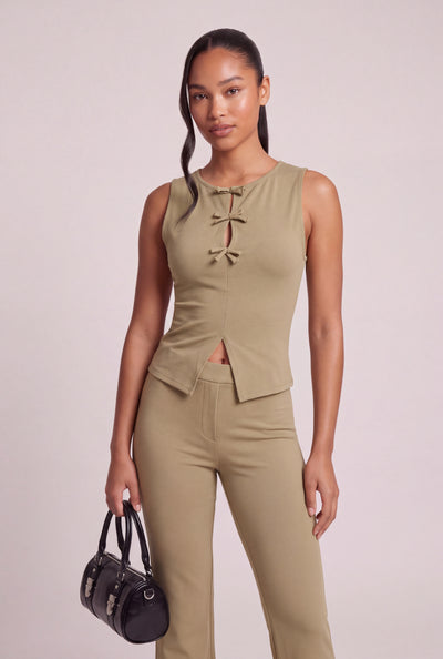 Sleeveless Keyhole Bow Top
