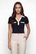 Contrast Brushed Knit Cropped Polo