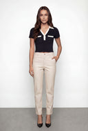 Contrast Brushed Knit Cropped Polo