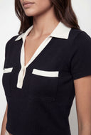 Contrast Brushed Knit Cropped Polo