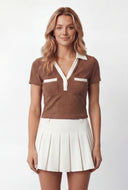 Contrast Brushed Knit Cropped Polo