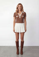Contrast Brushed Knit Cropped Polo