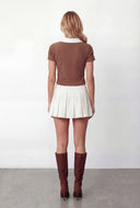 Contrast Brushed Knit Cropped Polo