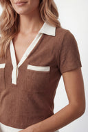 Contrast Brushed Knit Cropped Polo