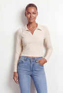 Blaire Brushed Knit Crop Polo Shirt