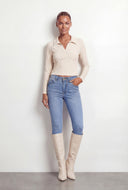 Blaire Brushed Knit Crop Polo Shirt