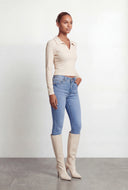 Blaire Brushed Knit Crop Polo Shirt