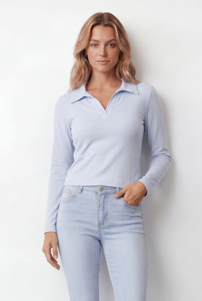 Blaire Brushed Knit Crop Polo Shirt