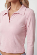 Blaire Brushed Knit Crop Polo Shirt