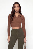Blaire Brushed Knit Crop Polo Shirt