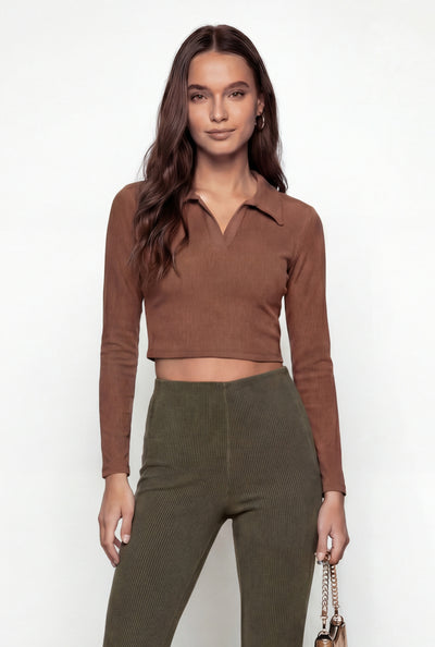 Blaire Brushed Knit Crop Polo Shirt