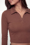 Blaire Brushed Knit Crop Polo Shirt