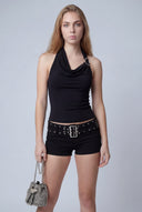 Buckle Cowl Neck Halter Top