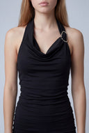 Buckle Cowl Neck Halter Top